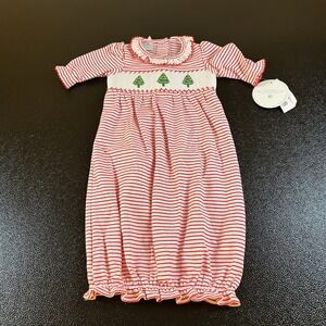 Edgehill Collection Christmas‎ Tree Smocked Gown Holiday Outfit Baby 0-3M NWT